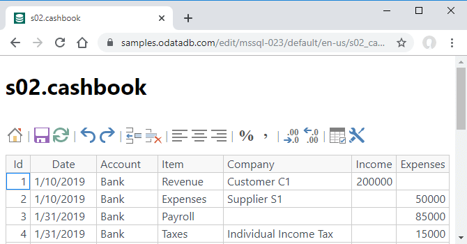 ODataDB Samples - s02.cashbook